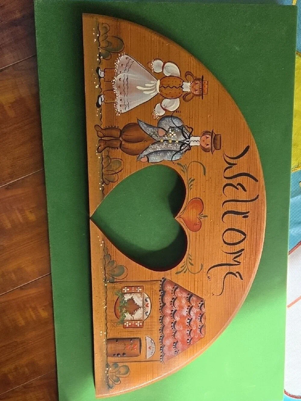 Welcome Heart-Cut Wooden Wall Decor in Brown and Cream